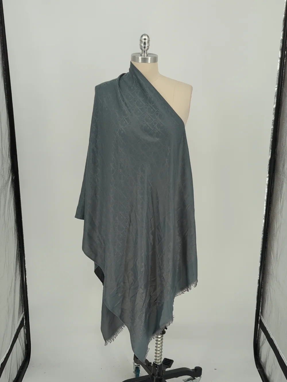 01253 Women's Monogram Silk Cashmere Scarf Wrap Blue preppy luxury fall classic